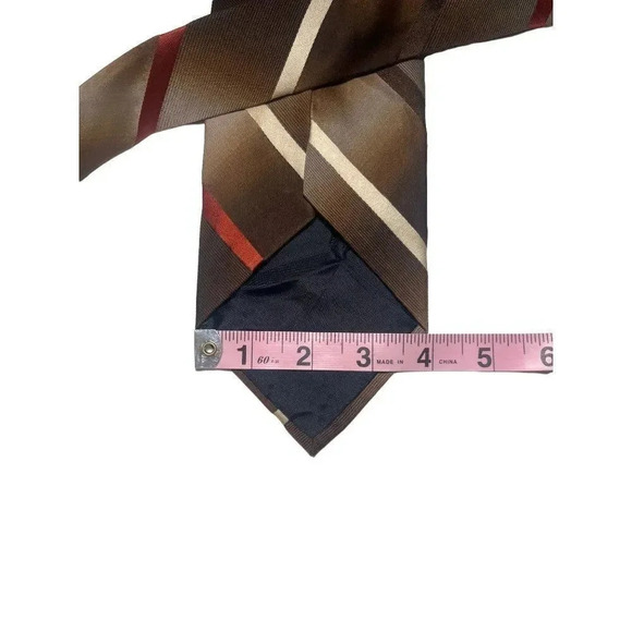 WEMLON by Wembley Vintage Thin Striped Tan Hazelnut & Red Tie 55" x 4" - Picture 7 of 11